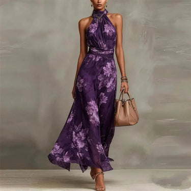 Floral Halter Neck Maxi Dress with Open Shoulder Design