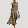 Floral Halter Neck Maxi Dress with Open Shoulder Design