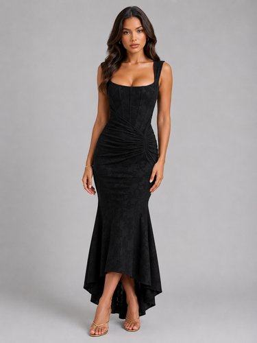 Full-length shot of the floral maxi dress showing the complete silhouette
