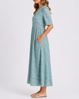 Floral Midi Dress with V Neckline and Short Sleeves