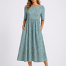 Floral Midi Dress with V Neckline and Short Sleeves