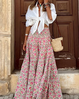 Floral Print Maxi Skirt with Smocked Waistband