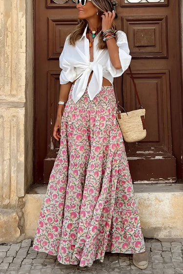 Floral Print Maxi Skirt with Smocked Waistband