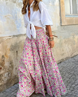 Floral Print Maxi Skirt with Smocked Waistband