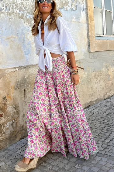 Floral Print Maxi Skirt with Smocked Waistband