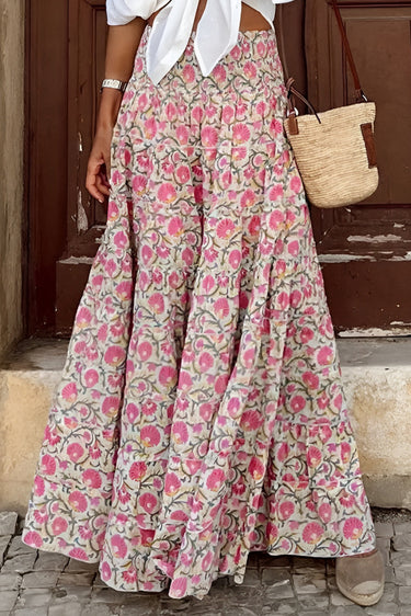 Floral Print Maxi Skirt with Smocked Waistband