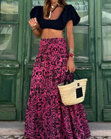 Floral Print Maxi Skirt with Smocked Waistband