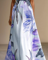 Floral Satin One-Shoulder Maxi Dress with Belted Waist