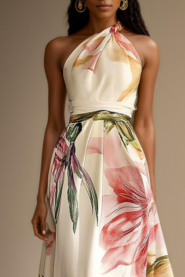 Floral Satin One-Shoulder Maxi Dress with Belted Waist