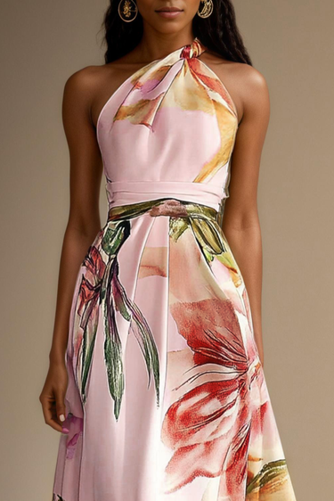 Floral Satin One-Shoulder Maxi Dress with Belted Waist