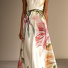 Floral Satin One-Shoulder Maxi Dress with Belted Waist