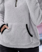 Fluffy Cardigan Womens with Half-Zip Neckline and Kangaroo Pocket
