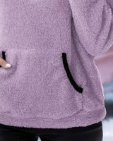 Fluffy Cardigan Womens with Half-Zip Neckline and Kangaroo Pocket