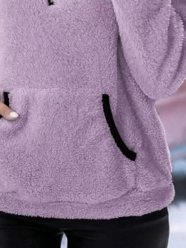 Fluffy Cardigan Womens with Half-Zip Neckline and Kangaroo Pocket