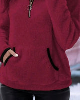 Fluffy Cardigan Womens with Half-Zip Neckline and Kangaroo Pocket