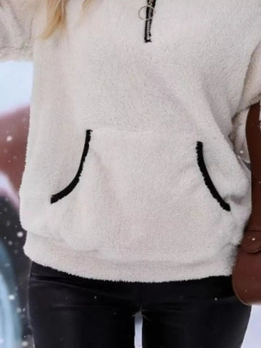 Back view of the relaxed-fit teddy fleece pullover