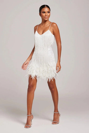 Fringe Feather Mini Dress with Spaghetti Straps