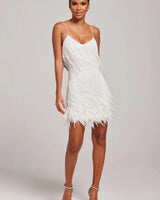 Fringe Feather Mini Dress with Spaghetti Straps