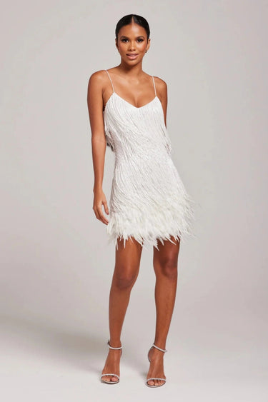 Fringe Feather Mini Dress with Spaghetti Straps
