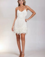 Fringe Feather Mini Dress with Spaghetti Straps