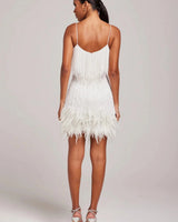Fringe Feather Mini Dress with Spaghetti Straps