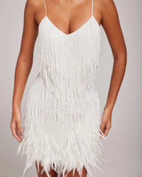 Fringe Feather Mini Dress with Spaghetti Straps