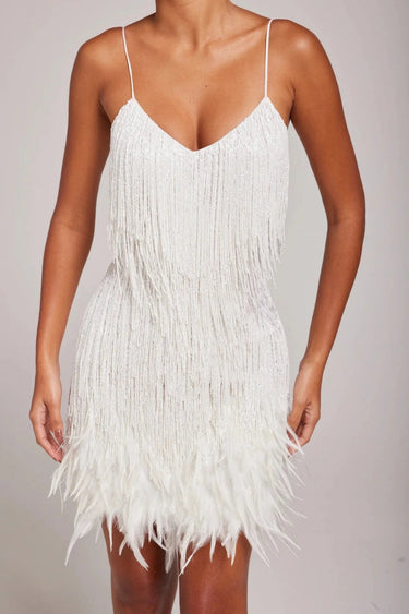 Fringe Feather Mini Dress with Spaghetti Straps