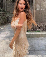 Fringe Feather Mini Dress with Spaghetti Straps