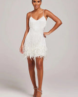 Fringe Feather Mini Dress with Spaghetti Straps