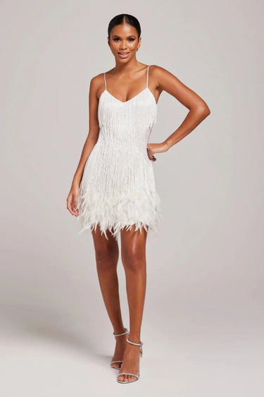 Fringe Feather Mini Dress with Spaghetti Straps