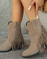 Angled view showing the full silhouette and fringe movement