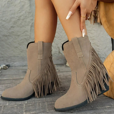 Angled view showing the full silhouette and fringe movement