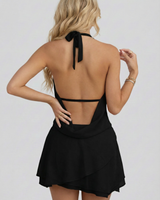 Halter Backless Mini Dress with Plunge Neckline