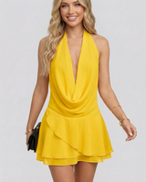 Halter Backless Mini Dress with Plunge Neckline