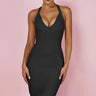 Halter Neck Bandage Midi Dress with Deep V Neckline