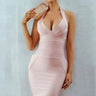 Halter Neck Bandage Midi Dress with Deep V Neckline