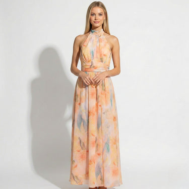 Halter Neck Maxi Dress with Cinched Waist