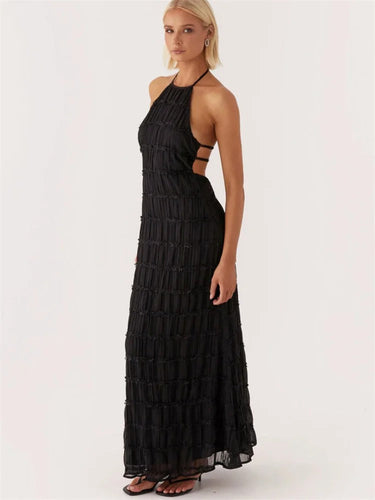 Halter Neck Maxi Dress with Open Back Detail