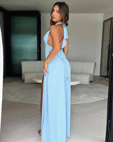 Halter Neck Maxi Dress with Side Slit