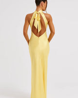 Halter Neck Maxi Dress with Side Slit and Tie-Back