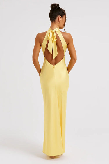 Halter Neck Maxi Dress with Side Slit and Tie-Back