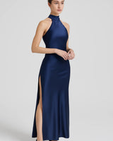 Halter Neck Maxi Dress with Side Slit and Tie-Back
