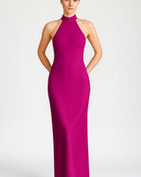 Halter Neck Maxi Dress with Side Slit and Tie-Back