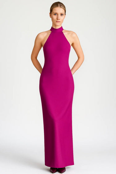 Halter Neck Maxi Dress with Side Slit and Tie-Back