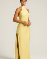 Halter Neck Maxi Dress with Side Slit and Tie-Back
