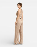Halter Neck Wide-Leg Jumpsuit with Wrap Bodice