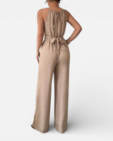 Halter Neck Wide-Leg Jumpsuit with Wrap Bodice