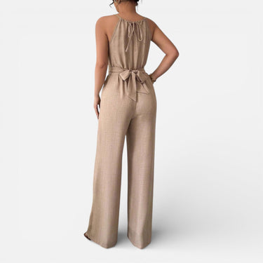 Halter Neck Wide-Leg Jumpsuit with Wrap Bodice