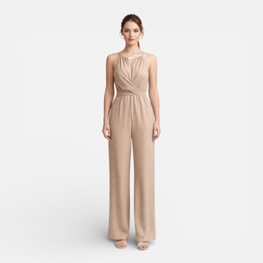 Halter Neck Wide-Leg Jumpsuit with Wrap Bodice