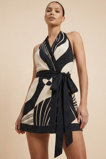 Halter Wrap Mini Dress with Tie Waist